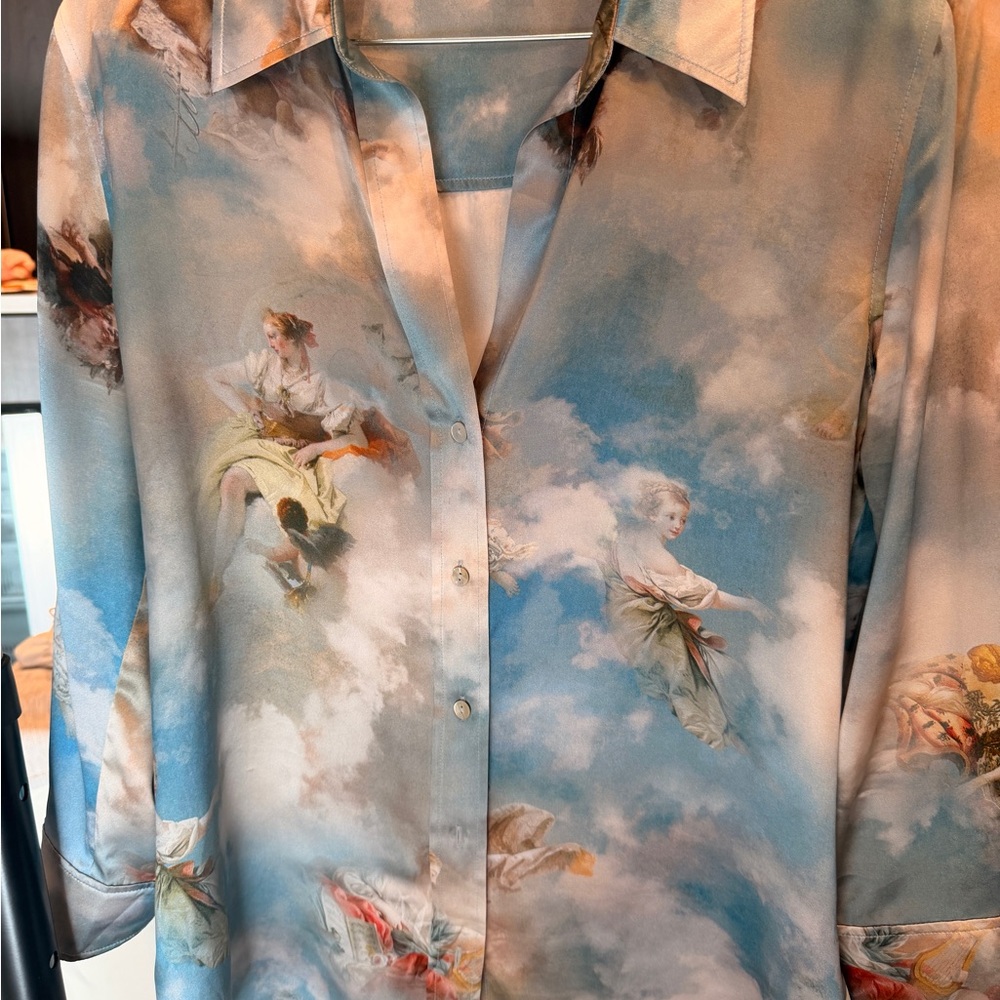 L'AGENCE Cloudscape Print Blouse in Blue and White